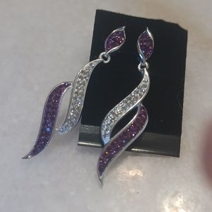 Purple diamond 💎 and white silver earrings 💜